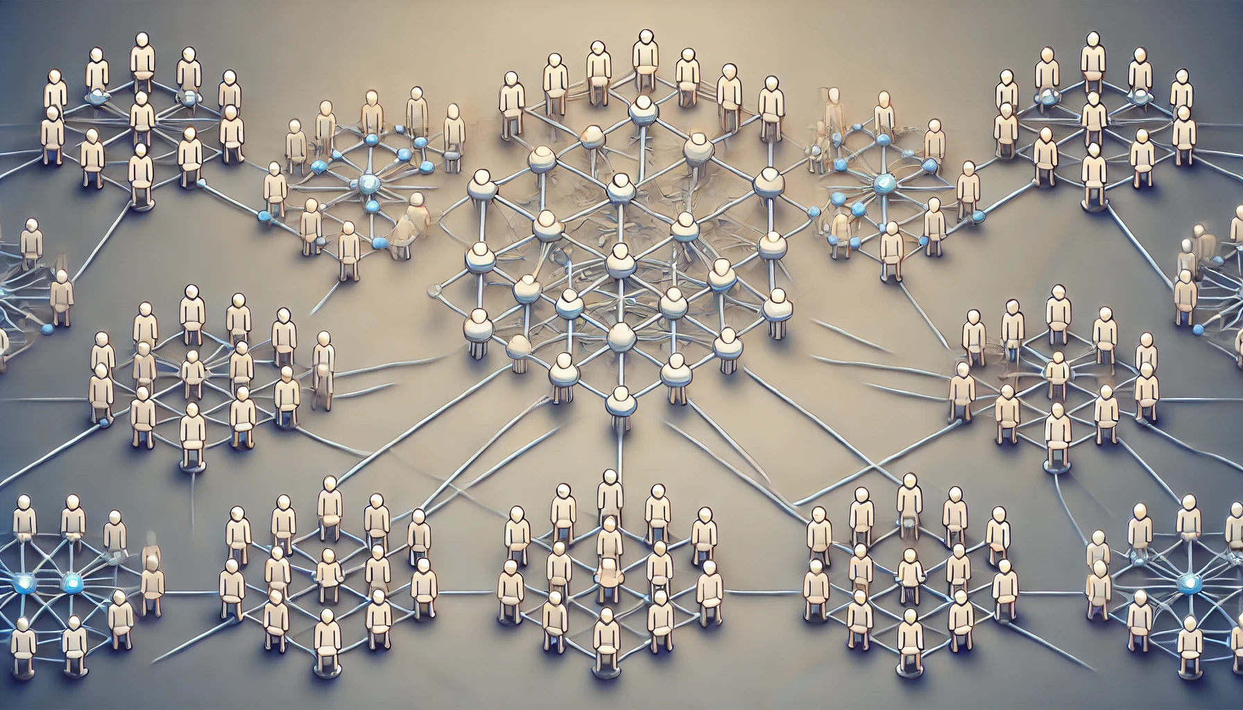 An illustration of a blockchain network with interconnected nodes. Some nodes are highlighted as elected representatives, showing their importance wit